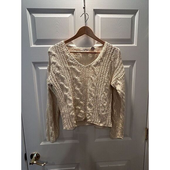 Renee Tener For Jeanne Pierre Hand Knit Cable Knit V neck Sweater Size Medium - Picture 1 of 5